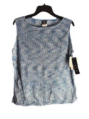 JLKA California Knapp Blue Abstract Sheer Knit Blouse Tank Top 90's XL